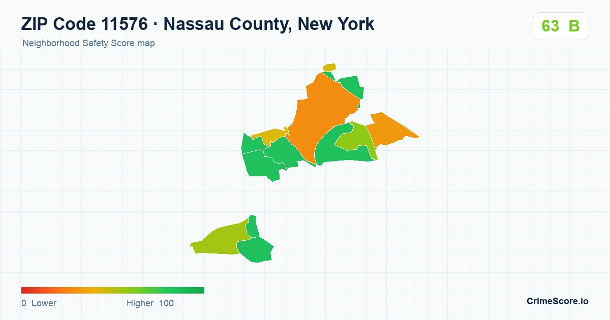 ZIP Code 11576 in Nassau County, New York neighborhood Safety Score map