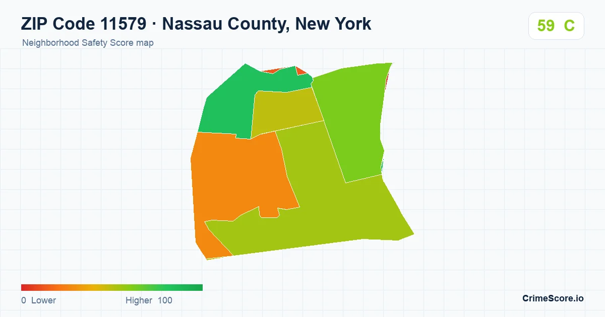 ZIP Code 11579 in Nassau County, New York neighborhood Safety Score map