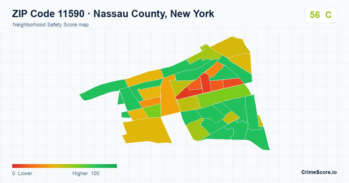 ZIP Code 11590 in Nassau County, New York neighborhood Safety Score map