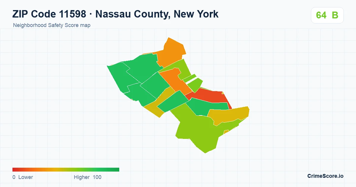 ZIP Code 11598 in Nassau County, New York neighborhood Safety Score map