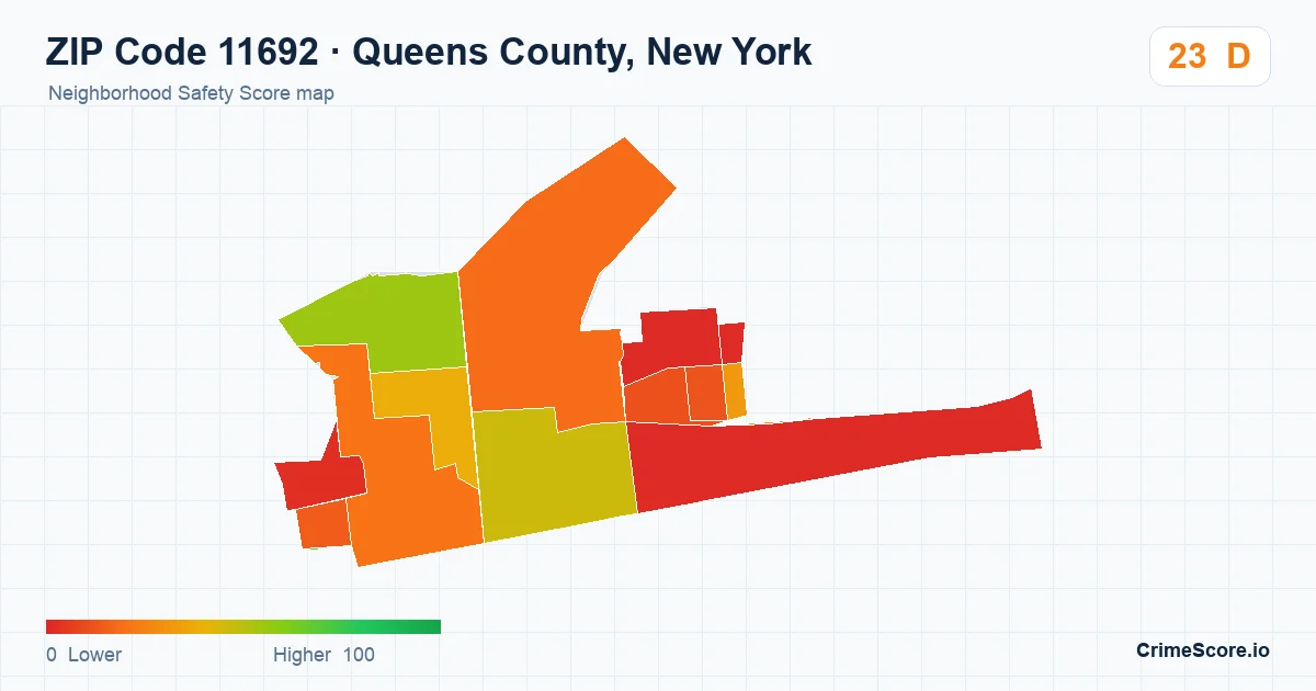 ZIP Code 11692 in Queens County, New York neighborhood Safety Score map