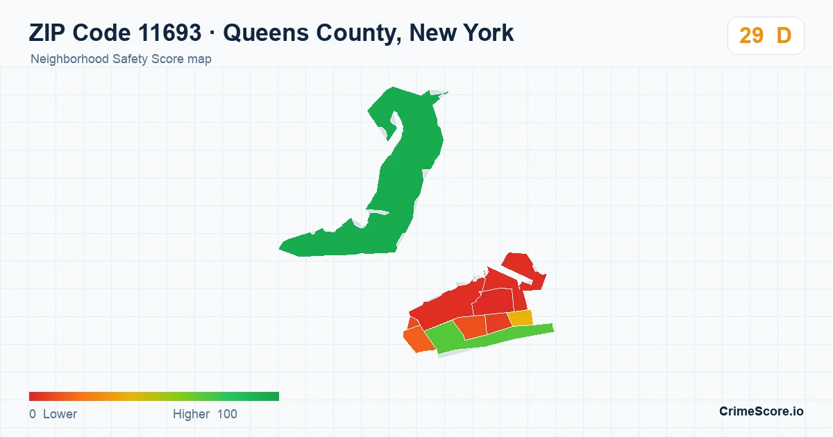 ZIP Code 11693 in Queens County, New York neighborhood Safety Score map