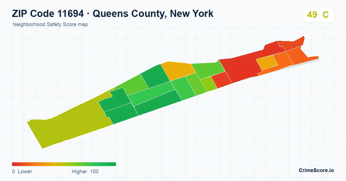 ZIP Code 11694 in Queens County, New York neighborhood Safety Score map