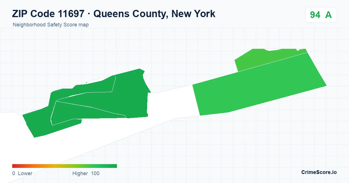 ZIP Code 11697 in Queens County, New York neighborhood Safety Score map