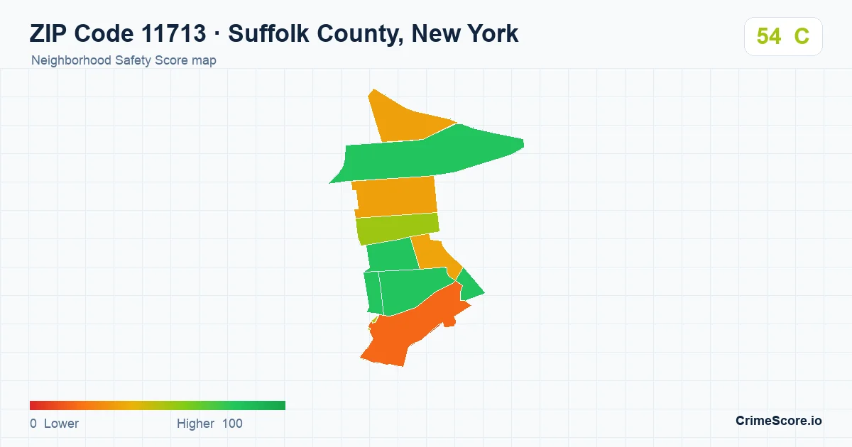 ZIP Code 11713 in Suffolk County, New York neighborhood Safety Score map