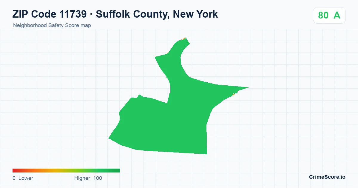 ZIP Code 11739 in Suffolk County, New York neighborhood Safety Score map