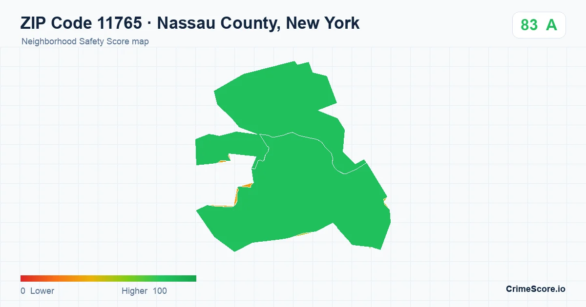 ZIP Code 11765 in Nassau County, New York neighborhood Safety Score map