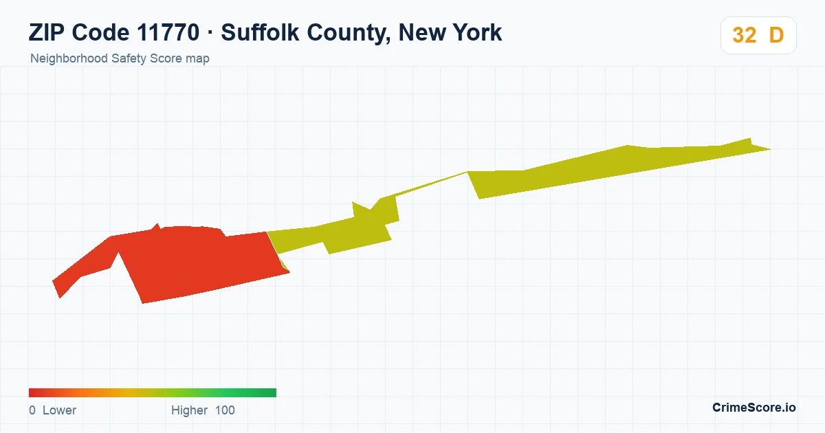 ZIP Code 11770 in Suffolk County, New York neighborhood Safety Score map