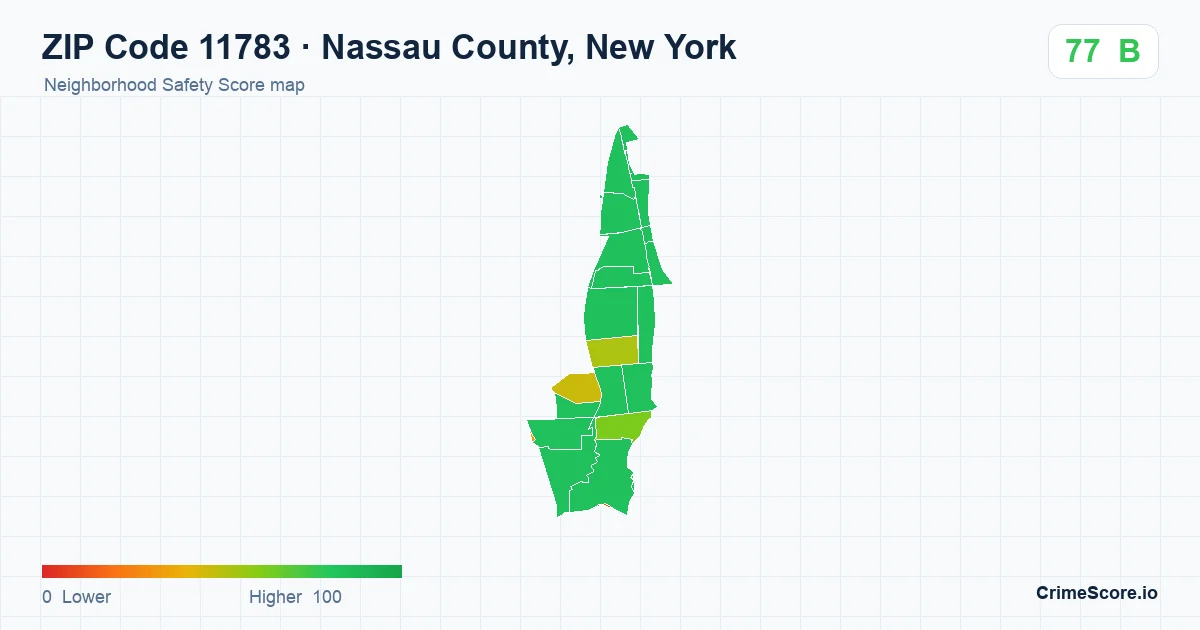 ZIP Code 11783 in Nassau County, New York neighborhood Safety Score map