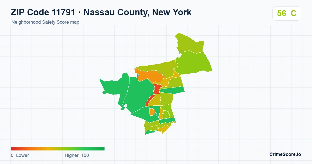 ZIP Code 11791 in Nassau County, New York neighborhood Safety Score map