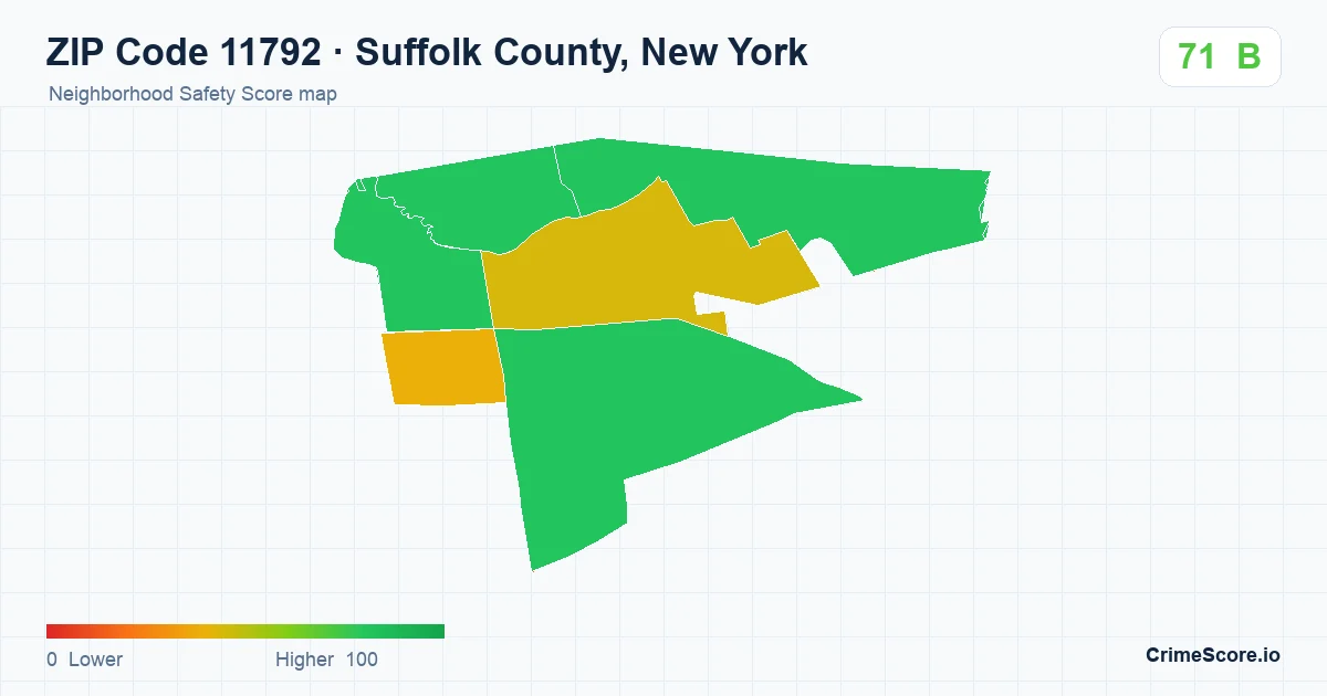 ZIP Code 11792 in Suffolk County, New York neighborhood Safety Score map