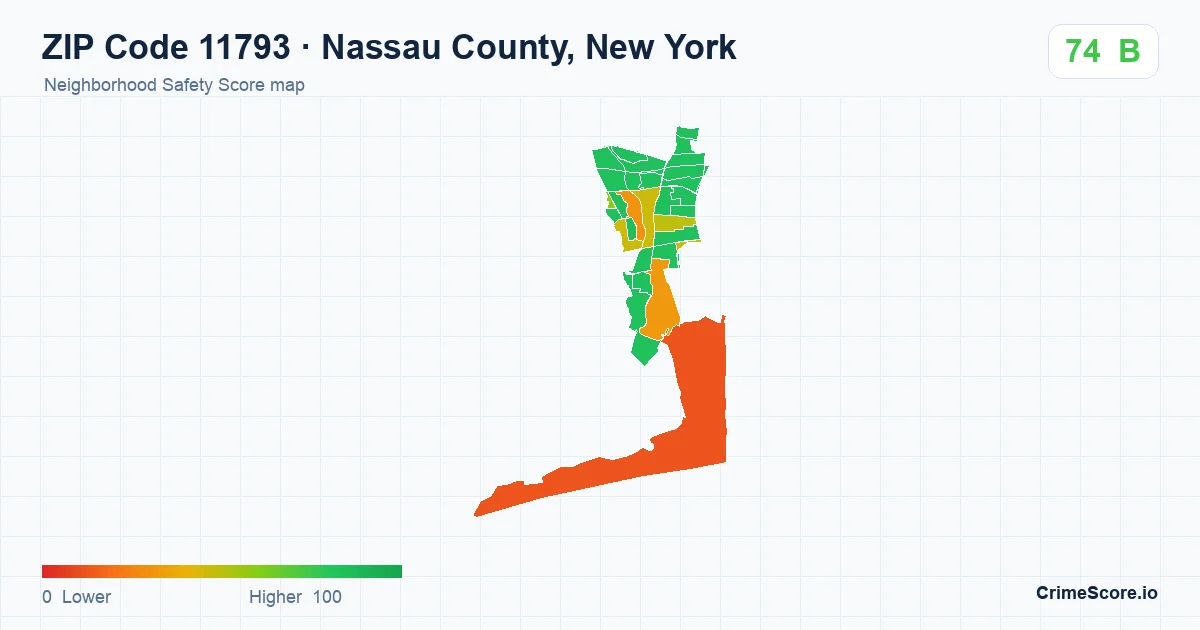 ZIP Code 11793 in Nassau County, New York neighborhood Safety Score map