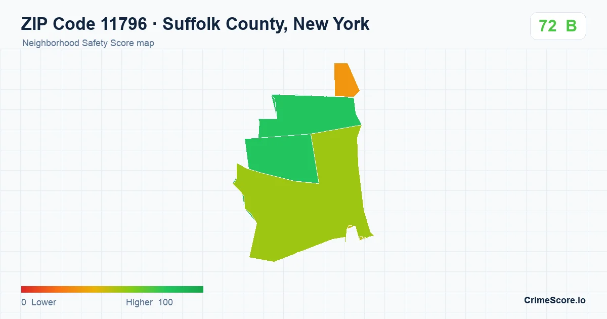 ZIP Code 11796 in Suffolk County, New York neighborhood Safety Score map