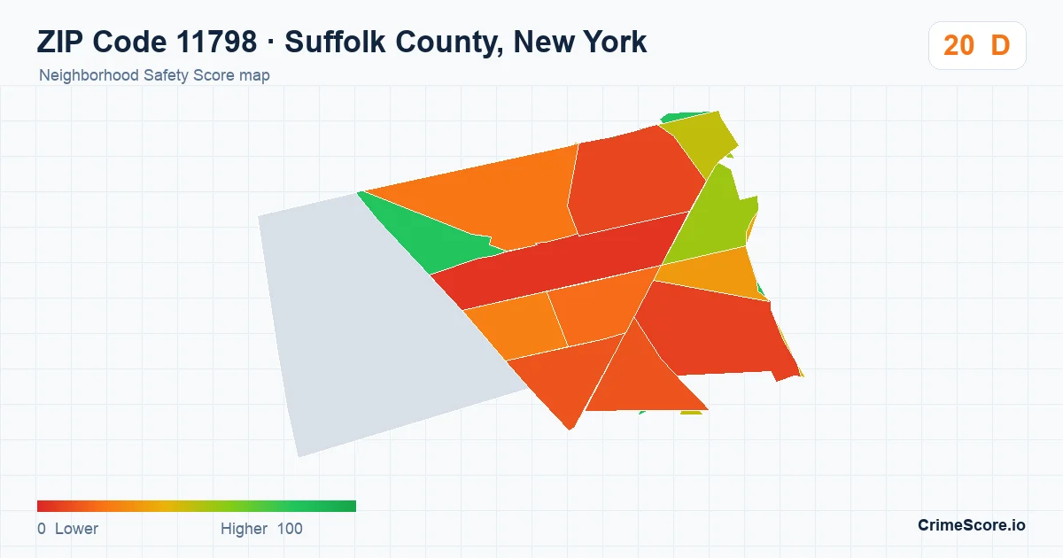 ZIP Code 11798 in Suffolk County, New York neighborhood Safety Score map