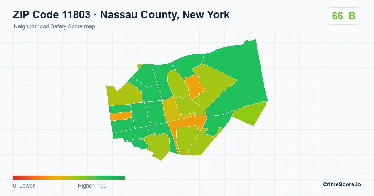 ZIP Code 11803 in Nassau County, New York neighborhood Safety Score map
