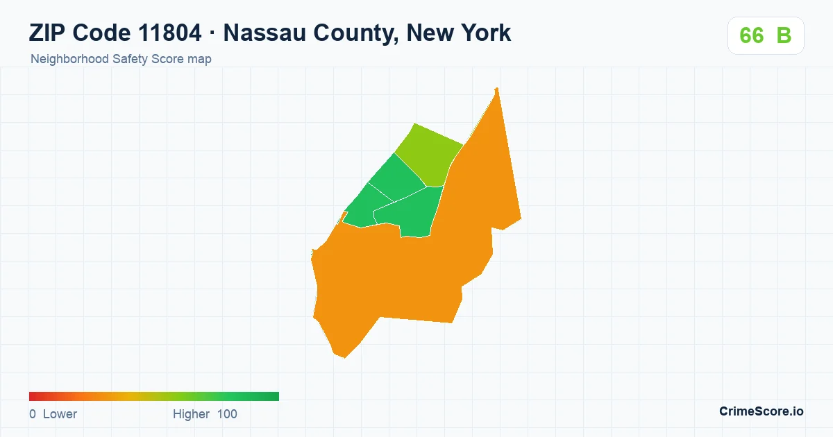 ZIP Code 11804 in Nassau County, New York neighborhood Safety Score map