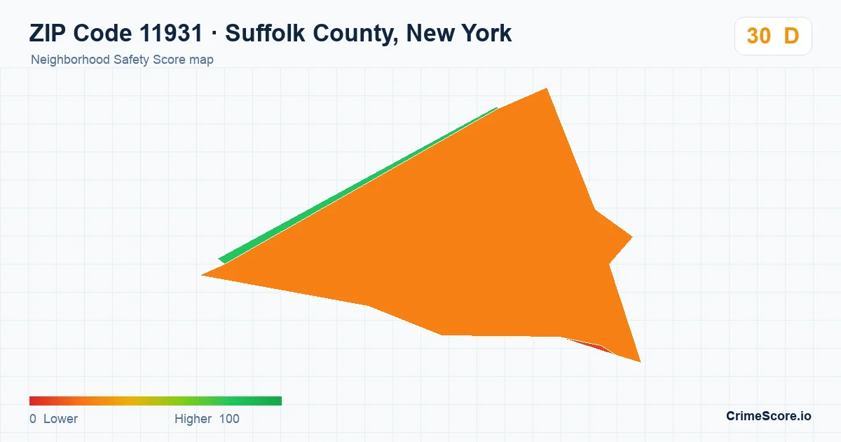 ZIP Code 11931 in Suffolk County, New York neighborhood Safety Score map