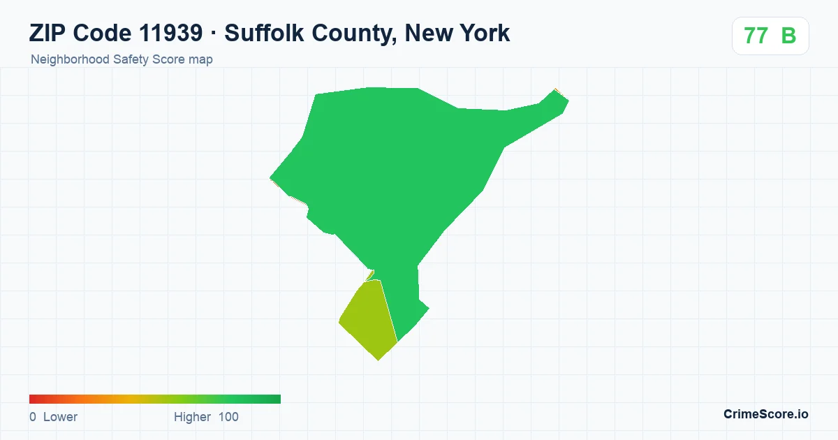ZIP Code 11939 in Suffolk County, New York neighborhood Safety Score map