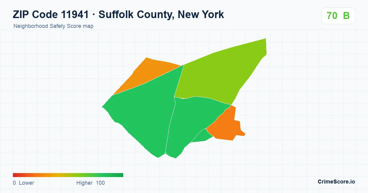 ZIP Code 11941 in Suffolk County, New York neighborhood Safety Score map