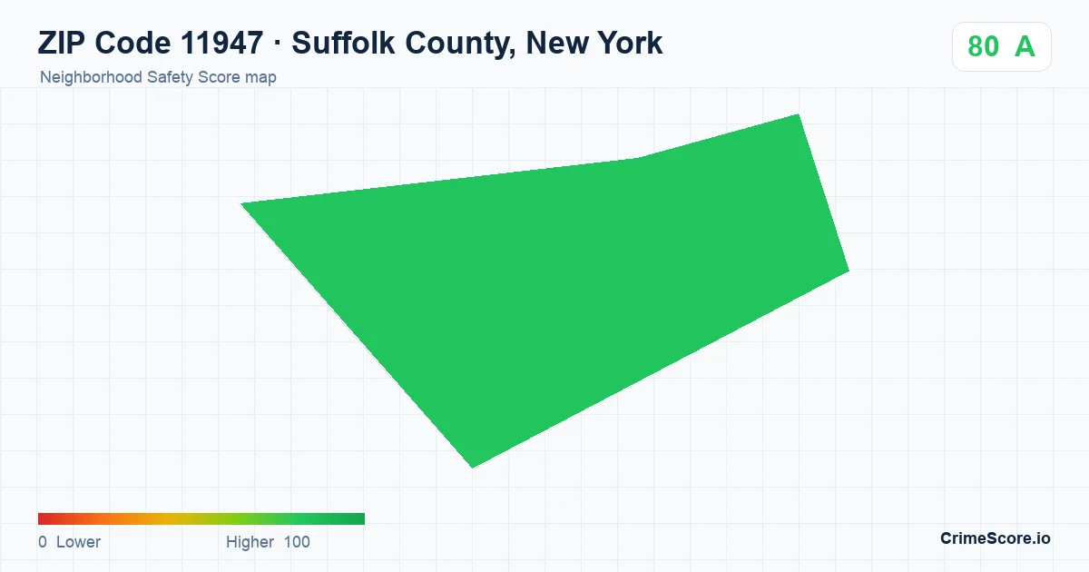 ZIP Code 11947 in Suffolk County, New York neighborhood Safety Score map