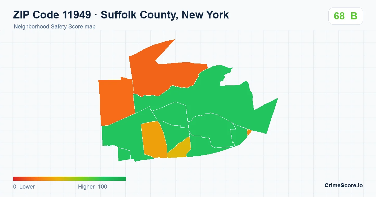ZIP Code 11949 in Suffolk County, New York neighborhood Safety Score map
