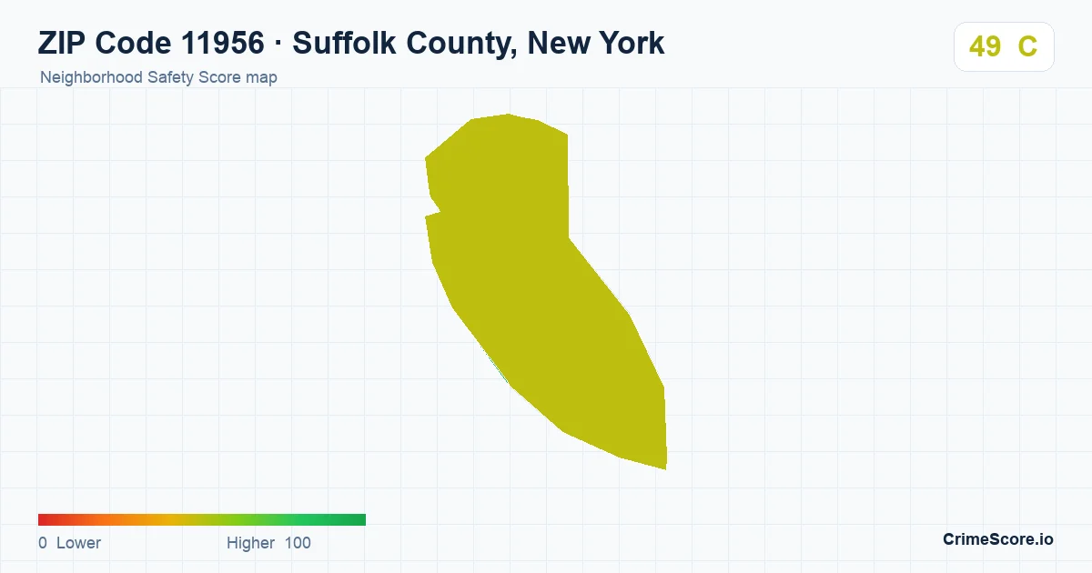 ZIP Code 11956 in Suffolk County, New York neighborhood Safety Score map