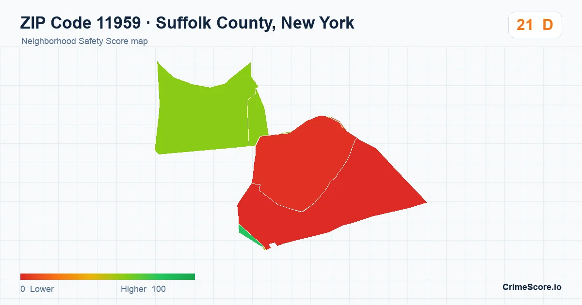 ZIP Code 11959 in Suffolk County, New York neighborhood Safety Score map