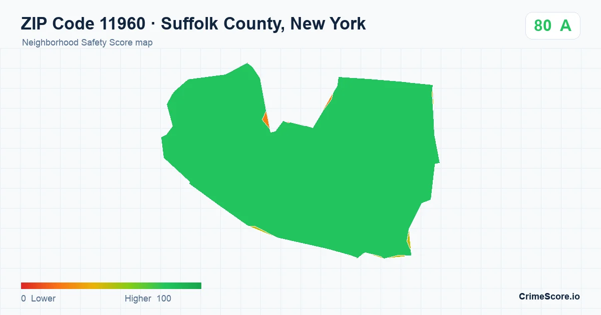 ZIP Code 11960 in Suffolk County, New York neighborhood Safety Score map