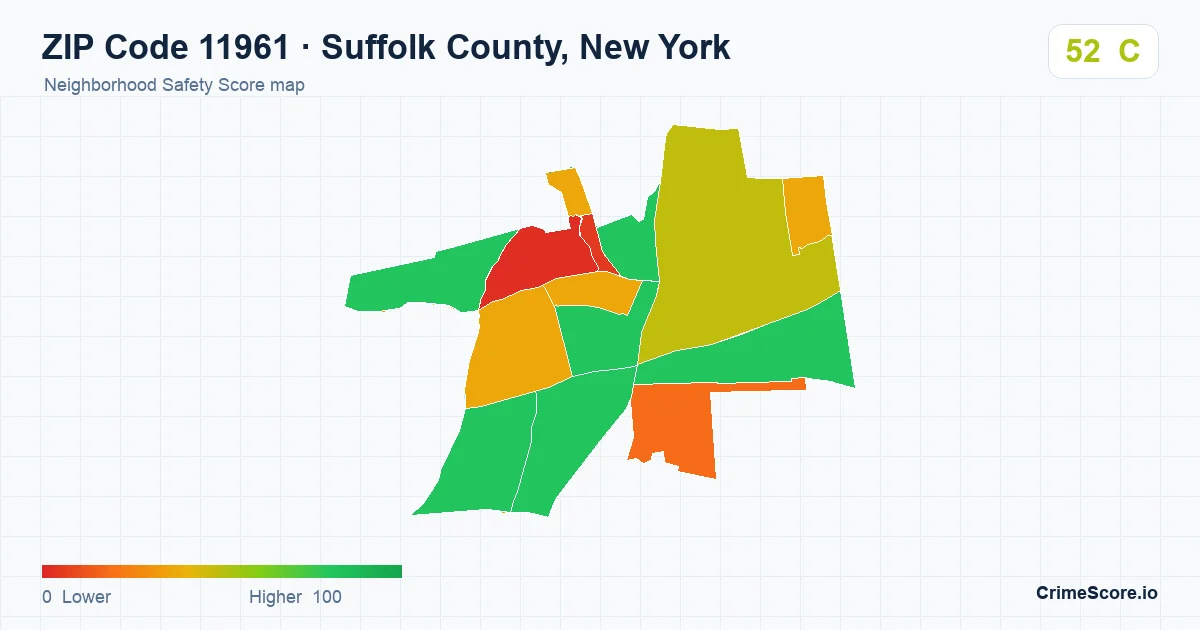 ZIP Code 11961 in Suffolk County, New York neighborhood Safety Score map