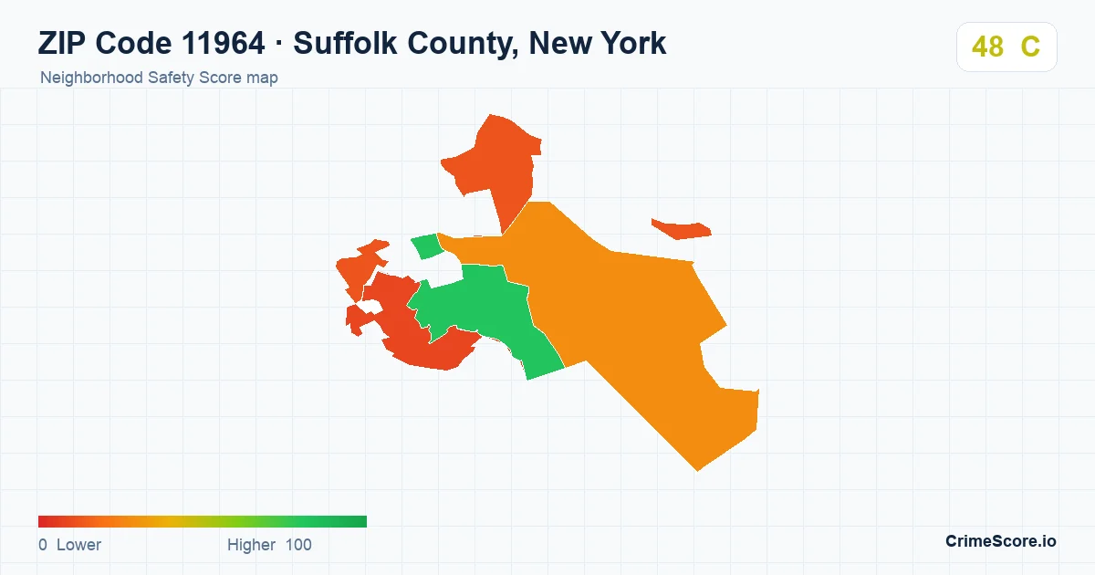 ZIP Code 11964 in Suffolk County, New York neighborhood Safety Score map