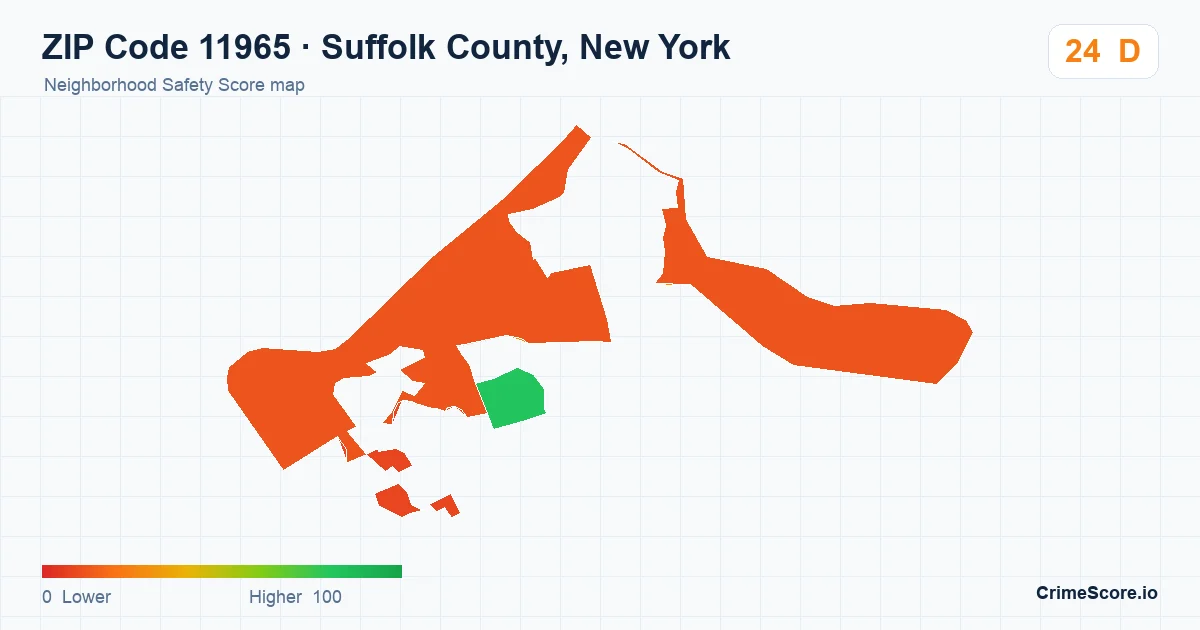 ZIP Code 11965 in Suffolk County, New York neighborhood Safety Score map