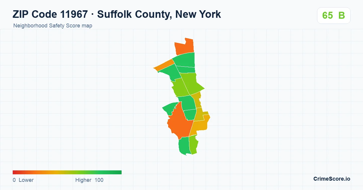 ZIP Code 11967 in Suffolk County, New York neighborhood Safety Score map