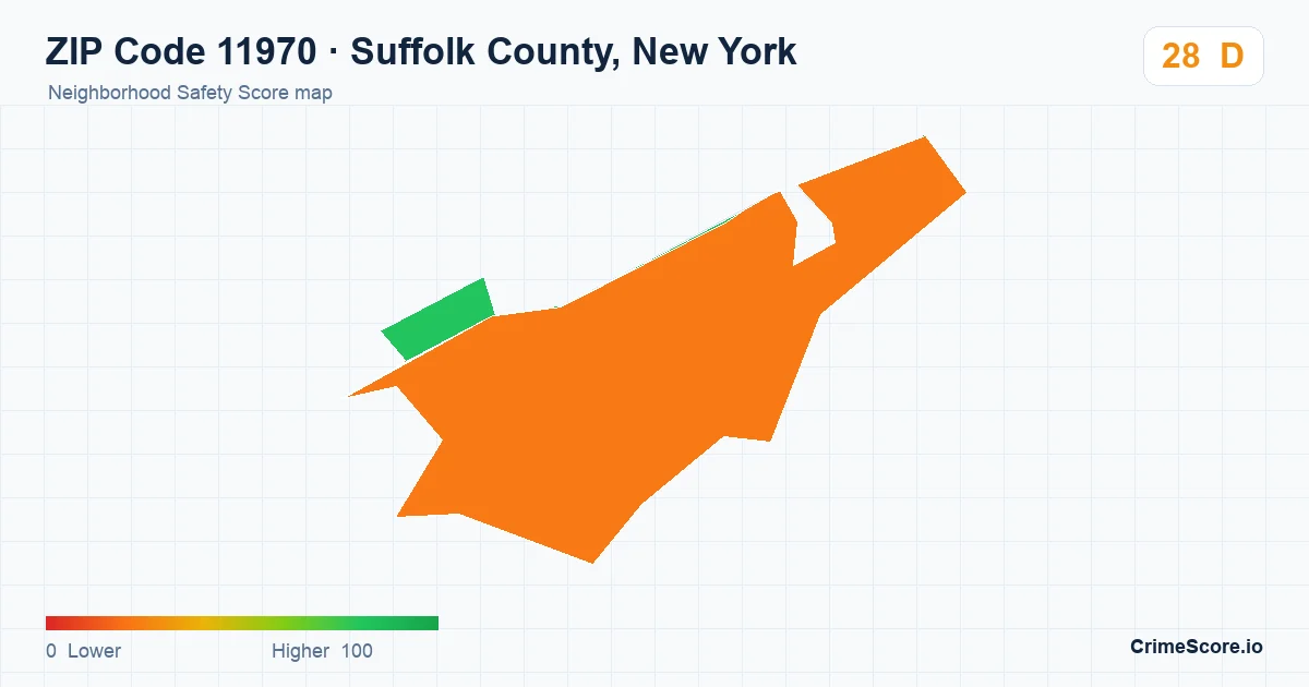 ZIP Code 11970 in Suffolk County, New York neighborhood Safety Score map