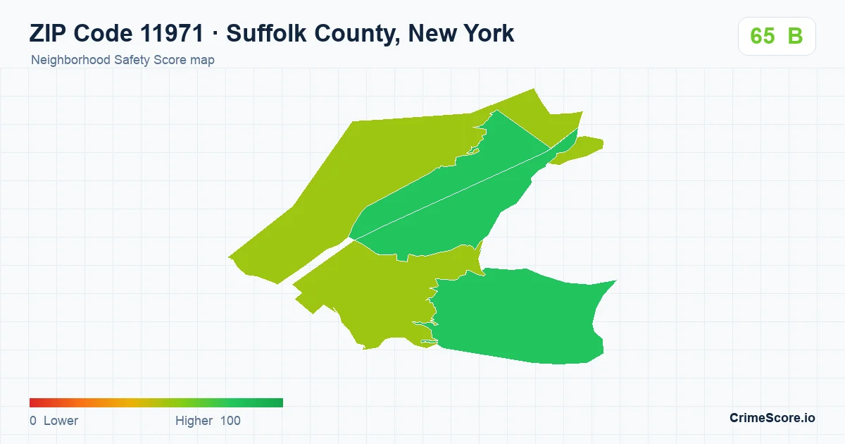 ZIP Code 11971 in Suffolk County, New York neighborhood Safety Score map