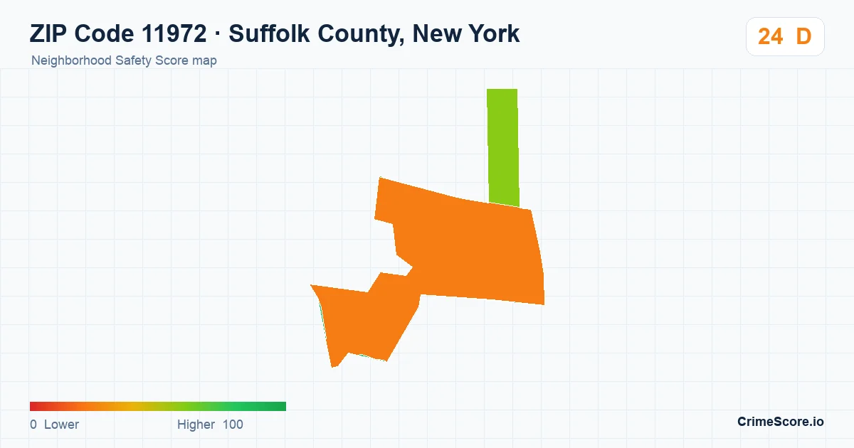 ZIP Code 11972 in Suffolk County, New York neighborhood Safety Score map
