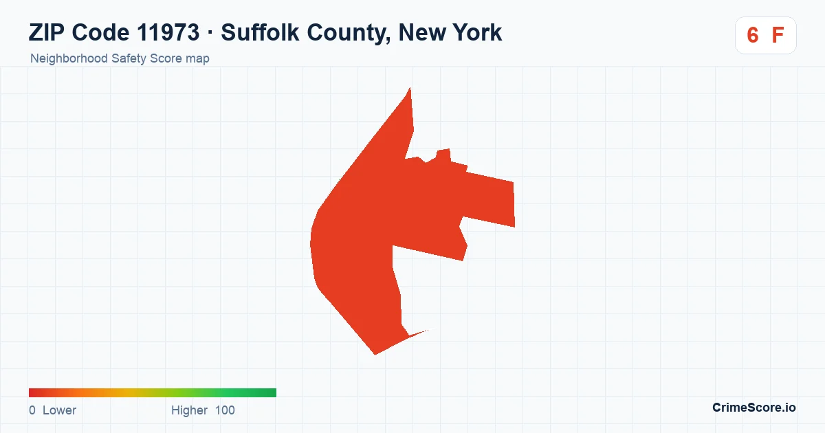 ZIP Code 11973 in Suffolk County, New York neighborhood Safety Score map