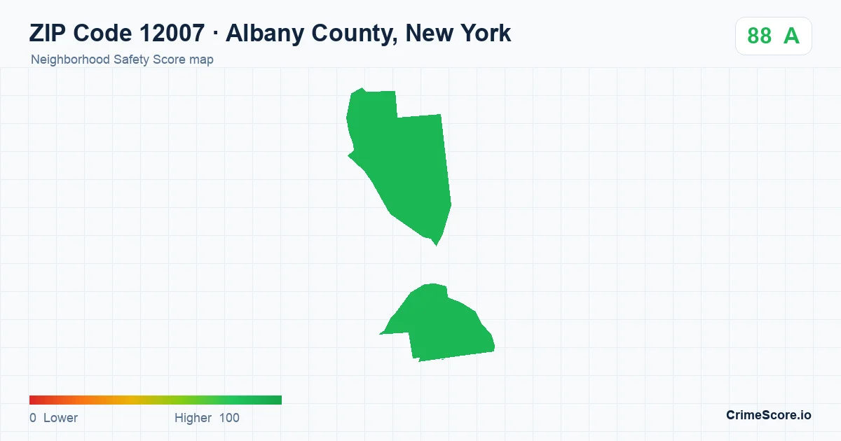 ZIP Code 12007 in Albany County, New York neighborhood Safety Score map