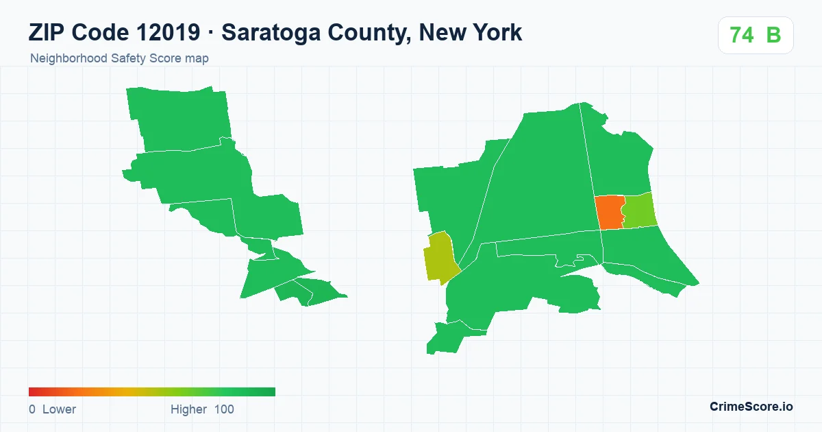 ZIP Code 12019 in Saratoga County, New York neighborhood Safety Score map