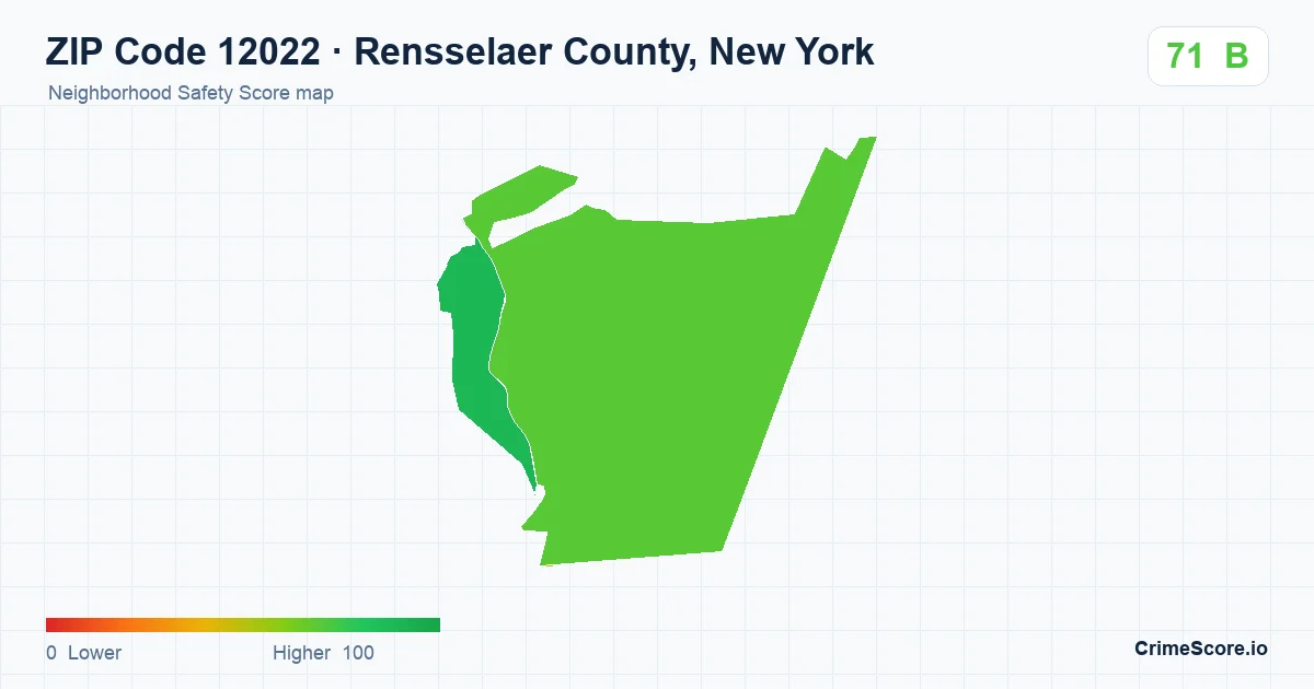 ZIP Code 12022 in Rensselaer County, New York neighborhood Safety Score map