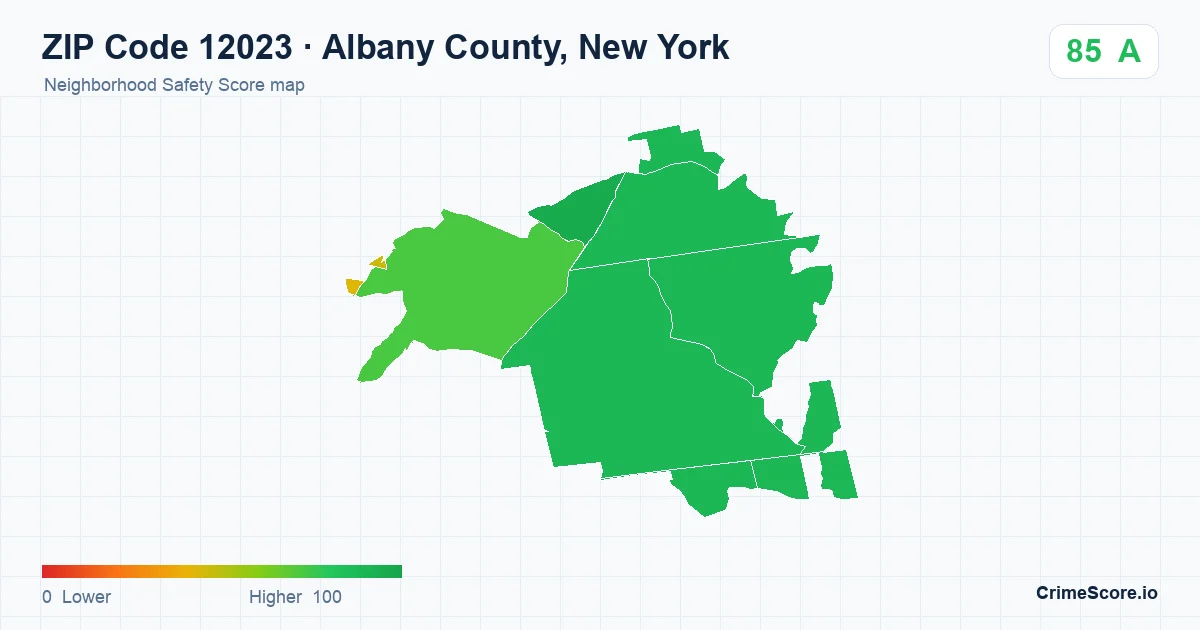 ZIP Code 12023 in Albany County, New York neighborhood Safety Score map