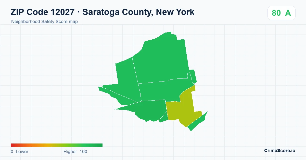 ZIP Code 12027 in Saratoga County, New York neighborhood Safety Score map