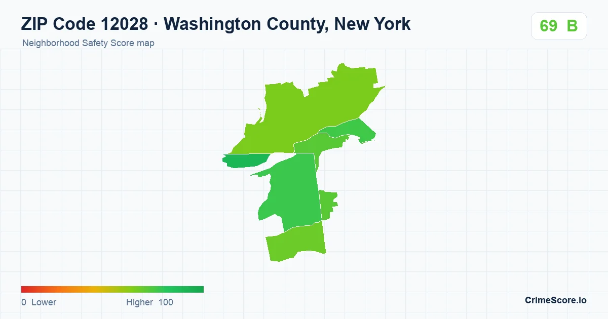 ZIP Code 12028 in Washington County, New York neighborhood Safety Score map