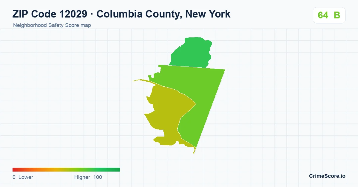 ZIP Code 12029 in Columbia County, New York neighborhood Safety Score map