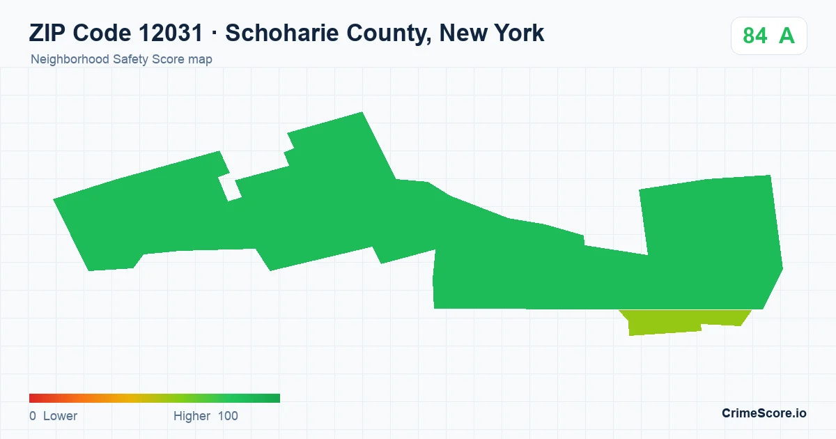 ZIP Code 12031 in Schoharie County, New York neighborhood Safety Score map