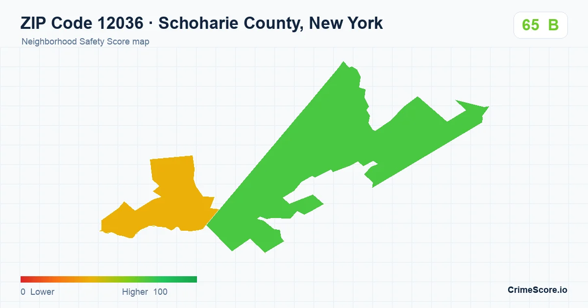 ZIP Code 12036 in Schoharie County, New York neighborhood Safety Score map
