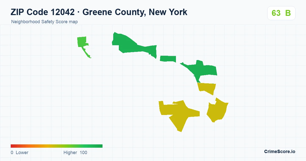 ZIP Code 12042 in Greene County, New York neighborhood Safety Score map