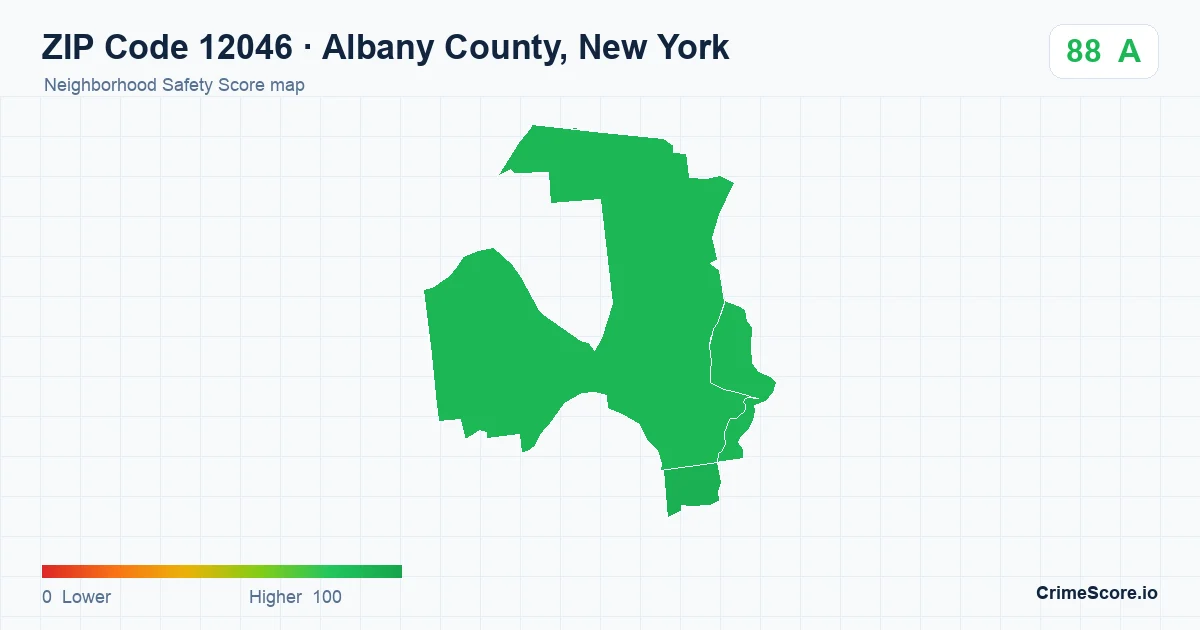 ZIP Code 12046 in Albany County, New York neighborhood Safety Score map