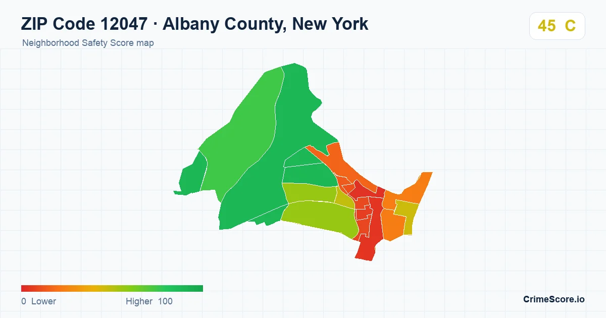 ZIP Code 12047 in Albany County, New York neighborhood Safety Score map