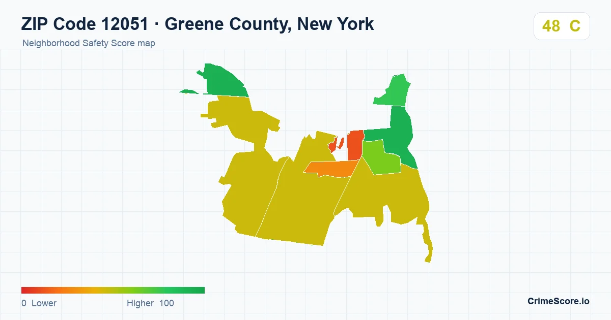 ZIP Code 12051 in Greene County, New York neighborhood Safety Score map