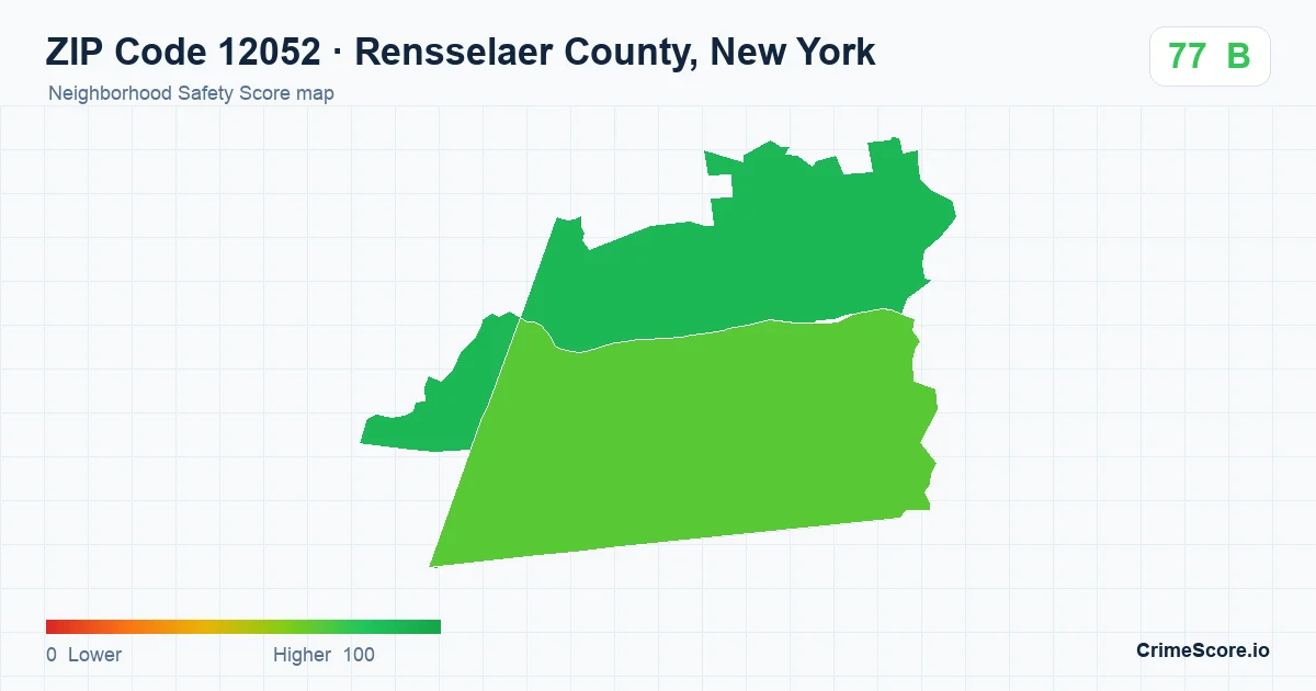 ZIP Code 12052 in Rensselaer County, New York neighborhood Safety Score map